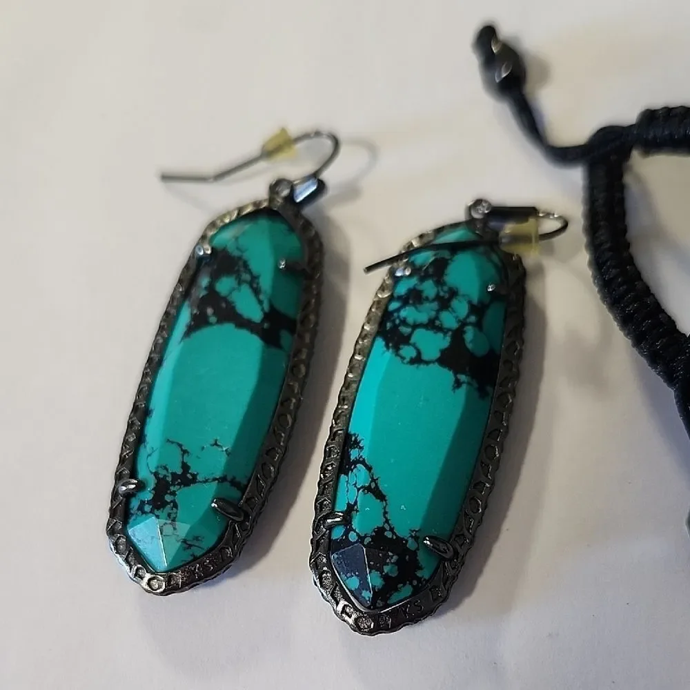 Rare Hard To Find Kendra Scott Variegated Teal Magnesite Set